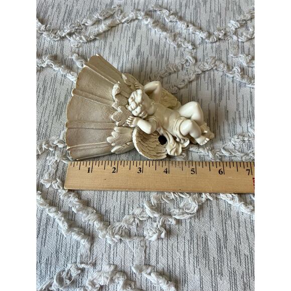 Vintage Wall Mounted Decor Resin Wall Pocket Cherub Angel Wings Cream - Picture 4 of 7